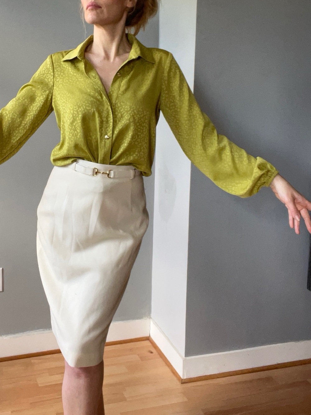 Michael Kors Chartreuse button up blouse tie front